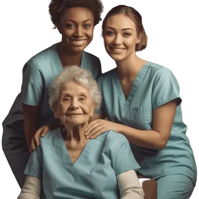 Dedicated caregivers providing attentive 24/7 personalized care to a senior resident at Lakeway Copperleaf Homestead assisted living